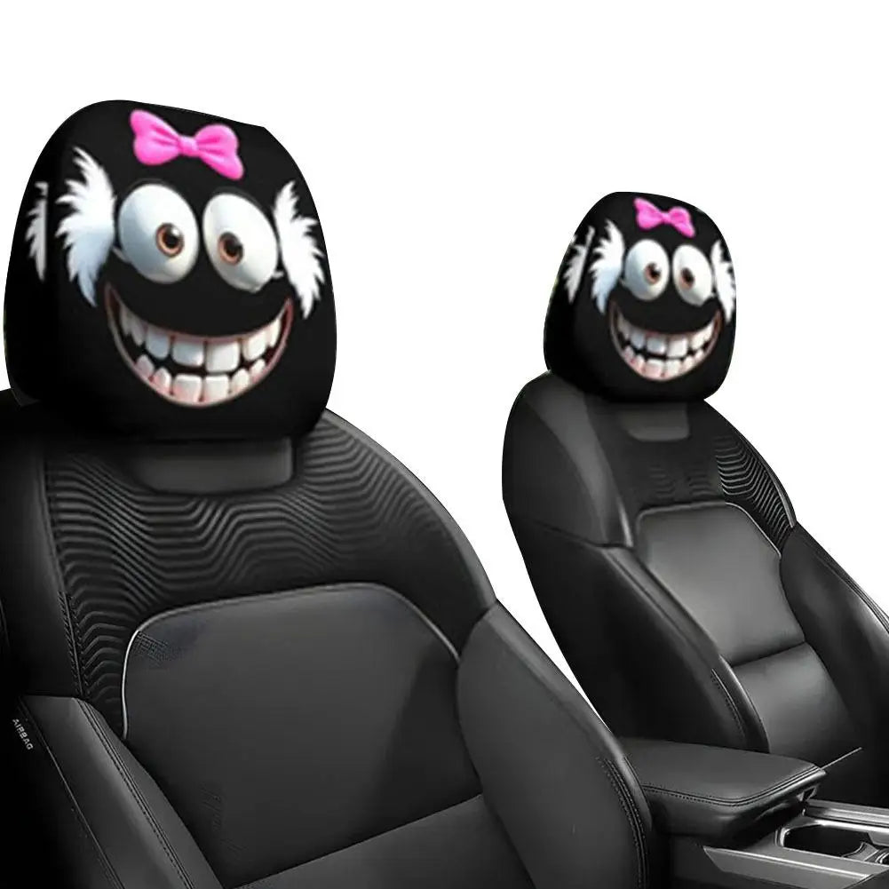 2pcs Smiley Face Printed Car Pillowcase Soft Comfortable Decorative Cushion Cover Auto Seat Headrest Washable Polyester Fabric