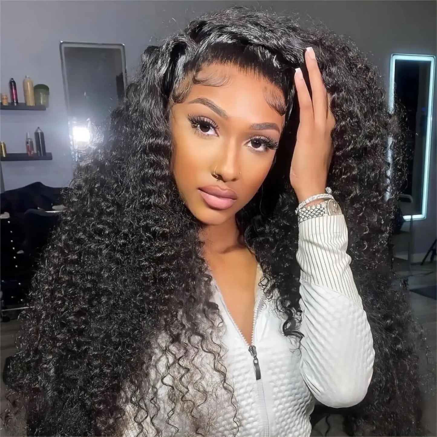 13x6 Glueless 250 Dichte Brasilianische Deep Wave Gelockte HD Lace Frontal Echthaarperücke für Frauen Vorgezupft Beste Haar Wasser Perücke