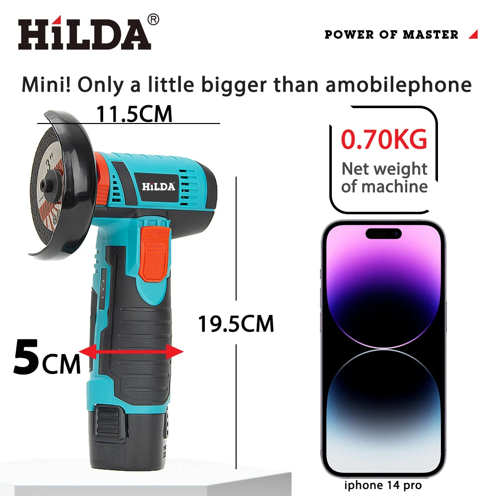 HILDA 12V Electric Angle Grinder 3/4 Inch Lithium Polishing Machine Brushless/Brushed Mini Cutting Machine Rechargeable Battery - Shoppiline
