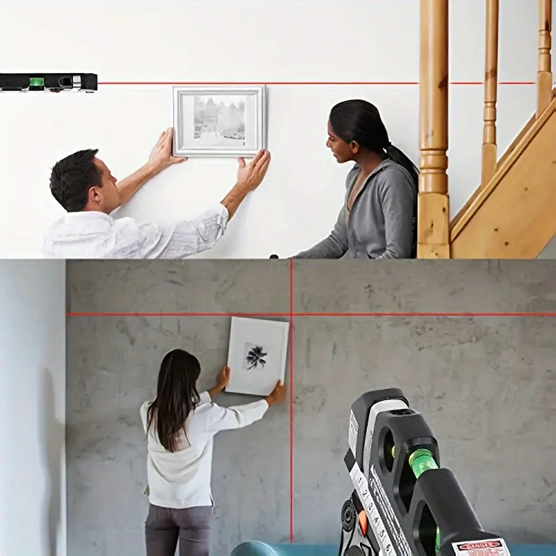 HOMEFISH Easy to Use Laser Level Line Tool Multipurpose Laser Level Kit Standard Cross Line Lase 8 Feet Measure Tape Ruler - Shoppiline