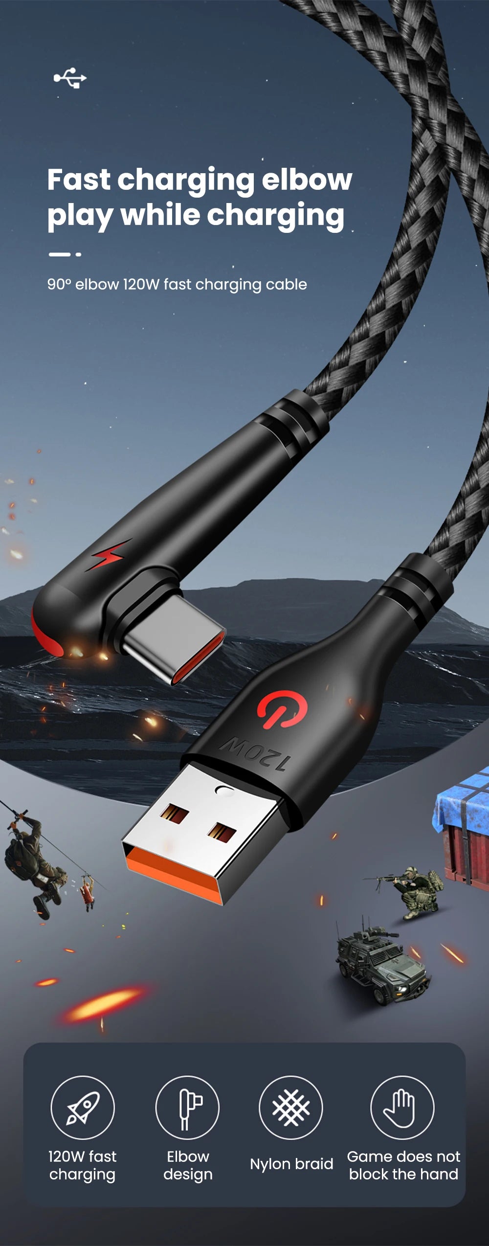 120W USB C Cable 90 Degree For OPPO Fast Charging Cord For Samsung S21 xiaomi 14 iPhone15 Quick Charging Data Wire Charger Cable
