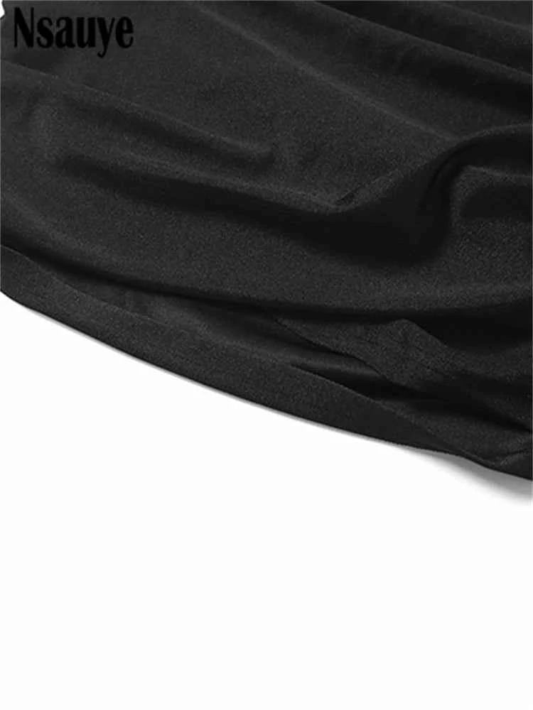 Nsauye Black Long Sleeve Mini Short Fashion Women Winter Dress Pullover Turtleneck Wrap Sexy Evening Party Night Club Dress 2025