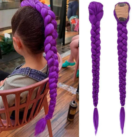 Movie Purple 26inch Heat-resistant Synthetic Wig Braided Hair Accessory Clip On Hairstyle Decoration For Girl Women Cosplay Prop