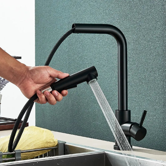 Black Pull Out Kitchen Sink Faucet Flexible 2 Modes Stream & Sprayer Nozzle Faucets Stainless Steel Hot Cold Wate Mixer Tap Deck - Shoppiline