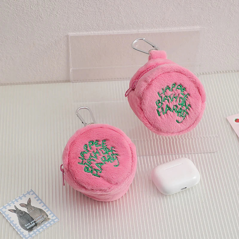 Rosa Mini-Münz-Täschchen Kopfhörerkabel-Aufbewahrungstasche Kawaii Flecken Süße Plüsch-Harries Tragbare Geldbörse Münzbeutel Kuchen-Tasche