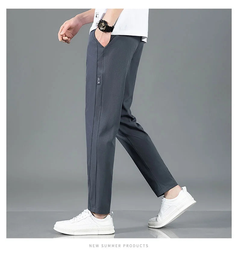 Herren Eisseide-Hose 2025 Sommer Neu Schwarz Grau Dünne Business-Freizeithose Outdoor Elastisch Atmungsaktiv Gerades Bein Jogginghose
