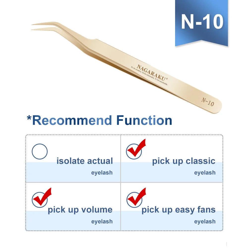 NAGARAKU Stainless Steel Straight Curved Nail Volume Eyelash Accurate Tweezers Nippers Pointed Clip Set Makeup Tools