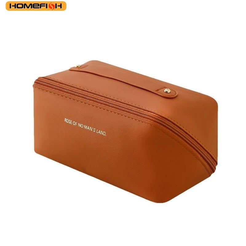 HOMEFISH Luxury Zipper Cosmetic Storage Case, Portable Travel Makeup Organizer Toiletry Bag for Women