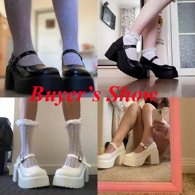 Schwarze Super High Heels Mary Jane Schuhe Damen 2026 Goth Chunky Plateaupumps Damen Übergröße Knöchelschnalle Party Lolita Schuhe 42
