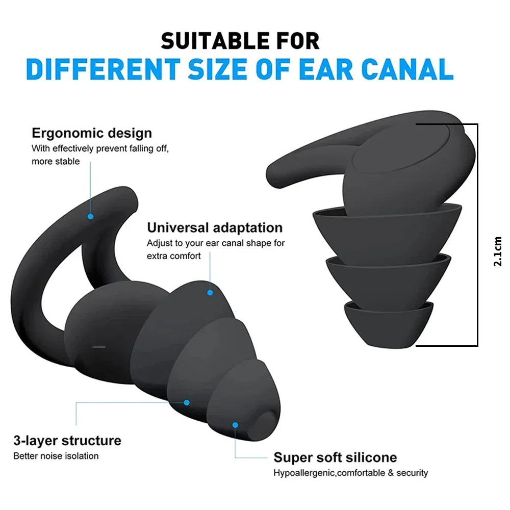 3 Layer Soft Reusable Silicone Ear Plugs, Noise Cancelling Comfort Fit Earbuds for Sleep & Hearing Protection