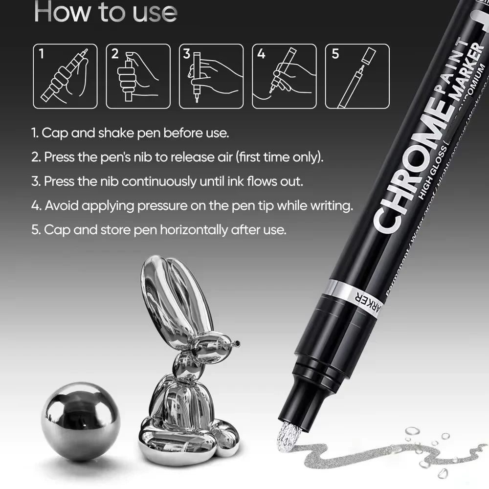 5/1pcs Chrome Pen Marker Mirror Waterproof Paint Repair For Rock Ceramic Glass Metallic Gold/Silver 2mm Nib - Shoppiline