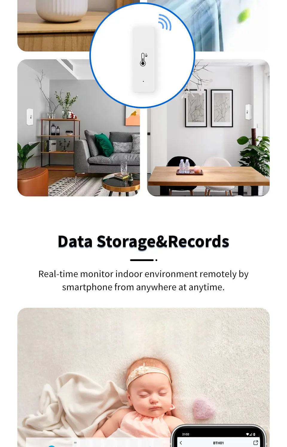 Tuya Smart WiFi Temperatur-Feuchtigkeitssensor Indoor-Hygrometer Thermometer APP Fernüberwachung kompatibel mit Alexa Google