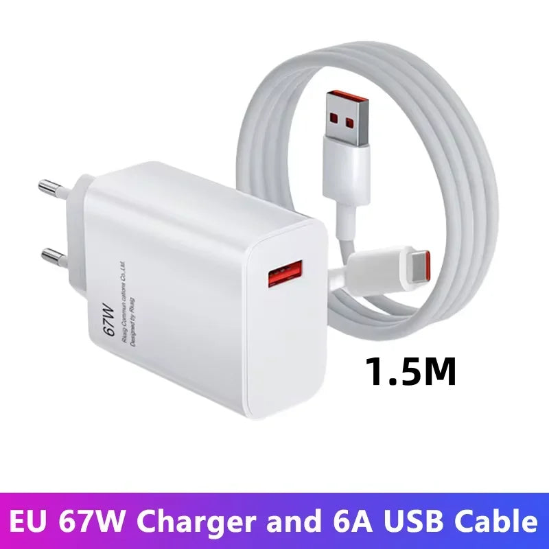 USB GaN Charger Total 67W Fast Charging Wall Phone Adapter 6A USB TypeC Cable Quick Charge 3.0 Plug For iPhone Samsung Xiaomi