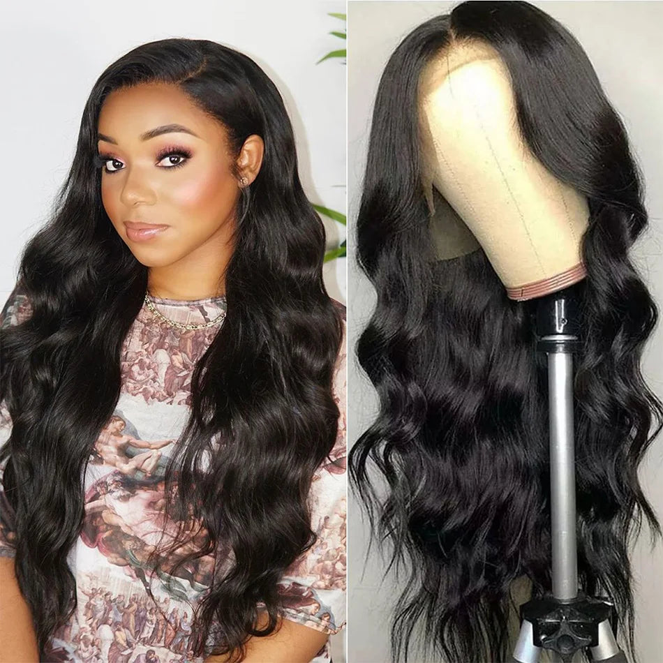 Pre Plucked Brazilian Human Hair Wigs 13x4 HD Transparent Lace Front Wig 180% Density Natural Black Lace Frontal Wig for Women