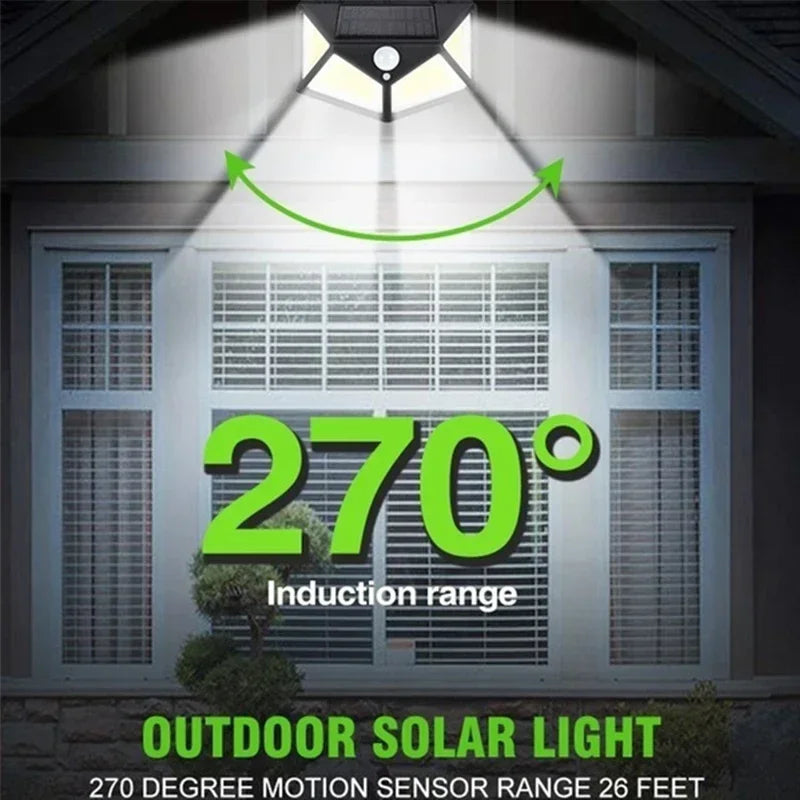 Smart Solar LED Wall Lights 100 LED Motion Sensor Outdoor Waterproof,Solar Charging Security Wall Lamp,Courtyard Garden Fence