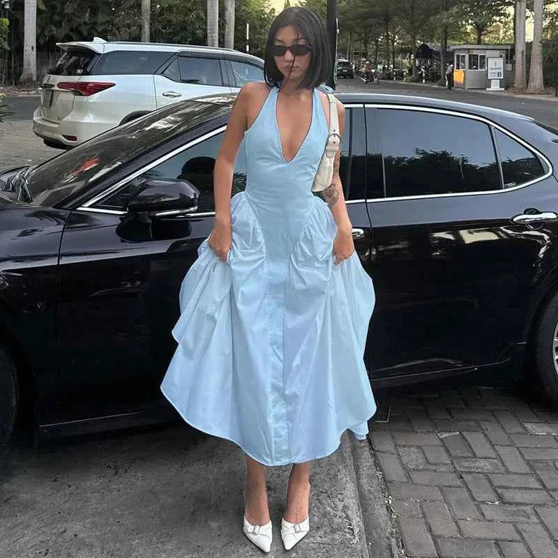 Ladies Summer Evening Party New Fashion Dress Women Sleeveless Backless V-Neck Sexy Birthday  Long Dresses 2025 Woman Streetwear