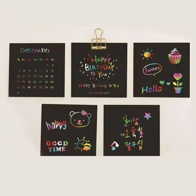 100 Sheets Magical Scratch Memo Boxes, Rainbow Scratch Mini Art Notes, Art Handmade DIY Party Supplies