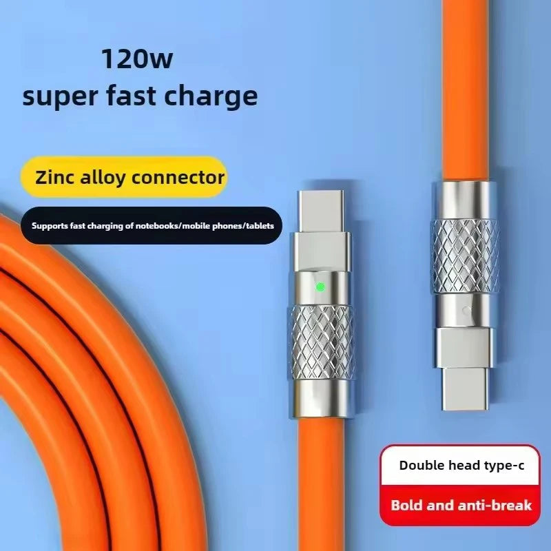 120W 6A Cable  Super Fast Charge PD Type C Liquid Silicone Cable 1M 1.5M 2M Cable C To C Quick Charger Cable for Xiaomi iPhone