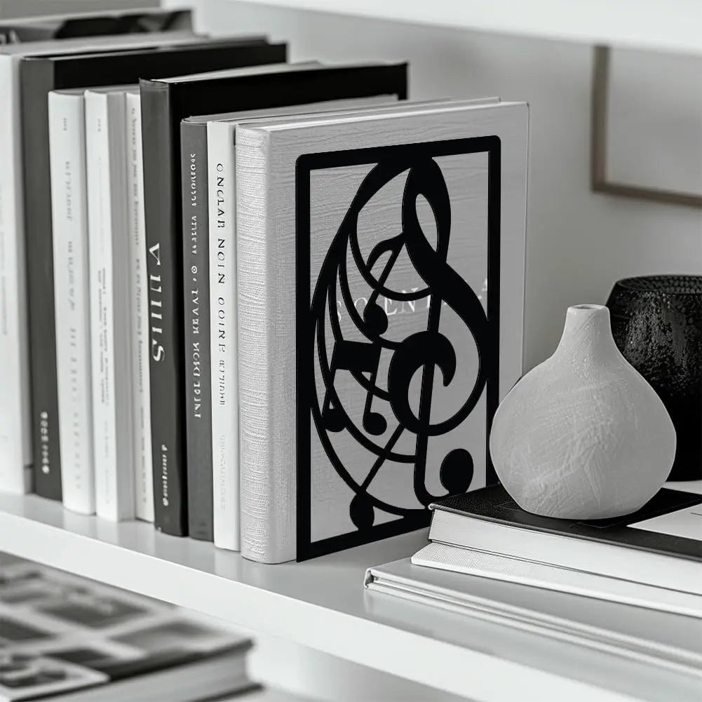Musical Note Metal Bookends for Shelves, Modern Decorative Heavy Duty Study Book Support Stoppers for Desk, Shelf, Room