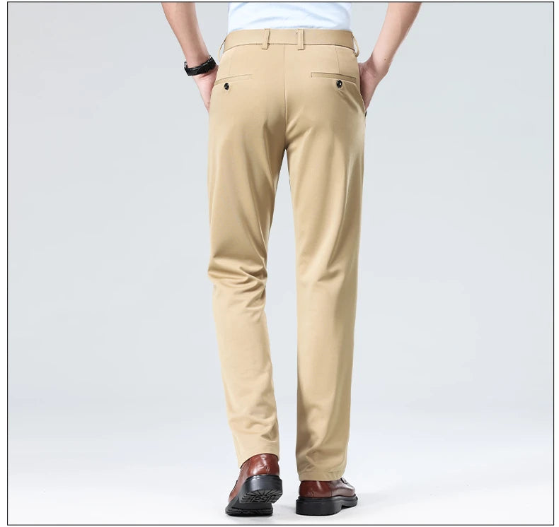 Mens Summer Stretch Straight Leg Business Dress Pants Breathable High Drape Trousers for Business Events