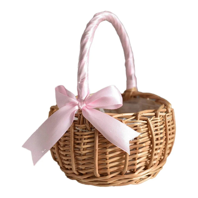 Woven Flower Baskets Rattan Storage Basket Handmade Storage Rack Flower Girl Hand Basket for Home Wedding Decoration