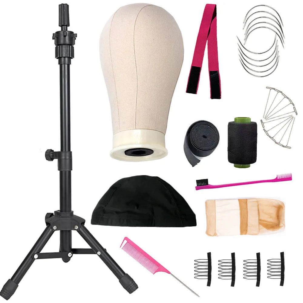 21inch 23inch Wig Head Mannequin Head with Wig Stand ,Manikin Canvas Head for Wigs Making Display with pins