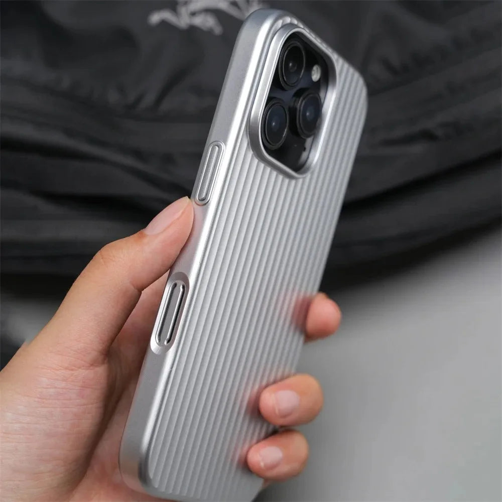 Luxury Stripes Metallic Paint Armor Case For iPhone 17 Air 16 15 14 13 Pro Max Shockproof Camera Protective Slim Matte PC Funda - Shoppiline