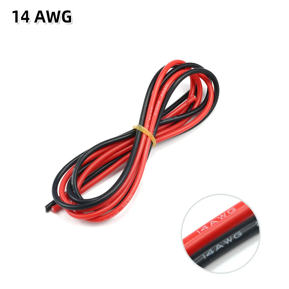 2 meter Silicon Wire 8 10 12 14 16 18 20 22AWG Heatproof Soft Silicone Silica Gel Wire Cable (1meter Red+1meter Black) )