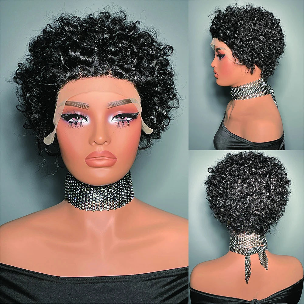 Kurze lockige Perücke Transparente Lace-Front Echthaarperücke Pixie Cut Perücken Brasilianische Wasserwelle Echthaarperücken für Frauen