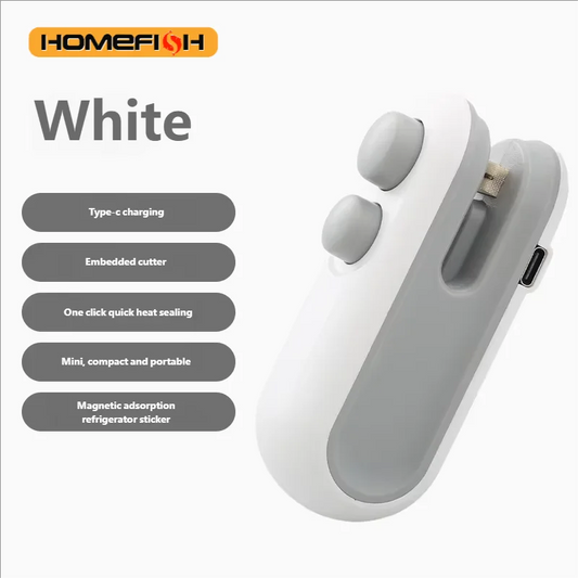HOMEFISH Mini thermosoudeuse portative rechargeable par USB pour sacs de conservation alimentaire, machine d'emballage en plastique, scelleuse de sacs portative
