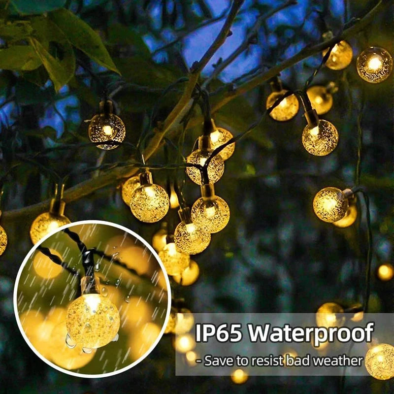 LED Solar Crystal Globe String Lights Warm White Light Outdoor Garden Patio Yard Pathway Party Decorative Fairy Light Waterproof