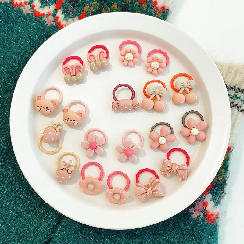 10/20/30/40/50Pcs Lot Cute Cartoon Bear Bunny Girl Elastic Rubber Band Headdress Baby Children Hair Accessories