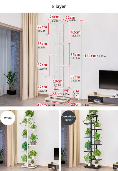 Cordlal Glänzender Blumenständer Eisen 6/7/8 Etagen Pflanzenhalter Ablageregal Topfregal Organizer Hausgarten-Dekoration