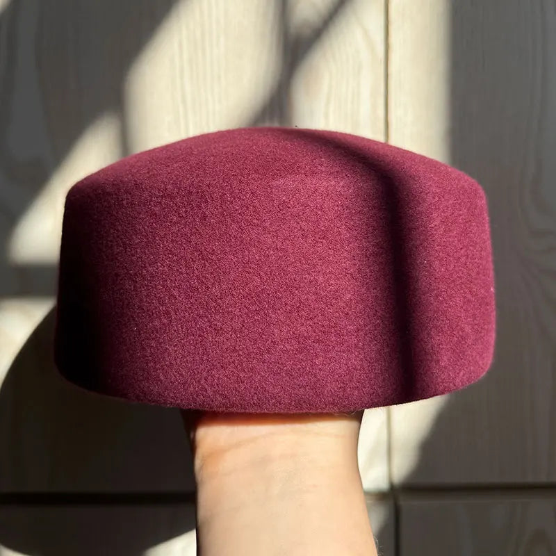 Retro Flight Attendant Ball Hat Women's 100% Wool Felt Beret Party Charming Hat Wedding Cocktail Party Medicine Box Hat