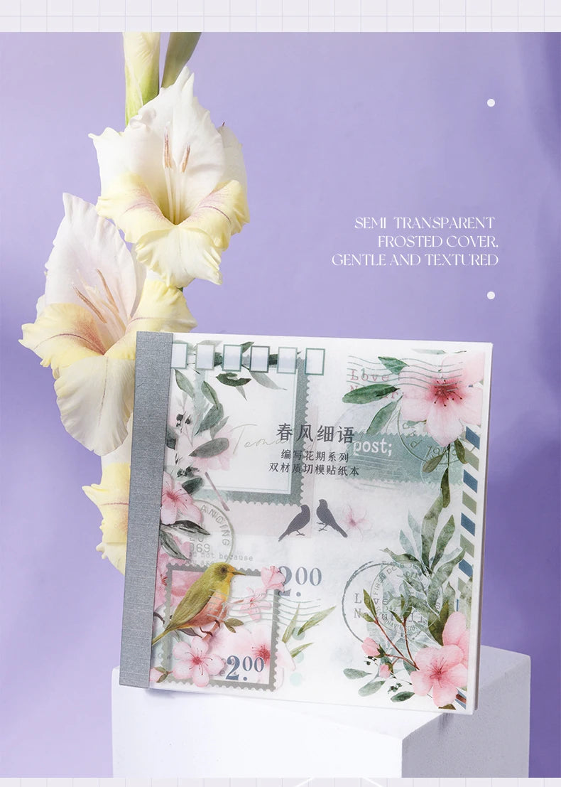 4Style 20pcs/book INS Floral Sticker Book Four Seasons Theme Cutting Scrapbook Dual-material Handbook DIY Decorative Stickers