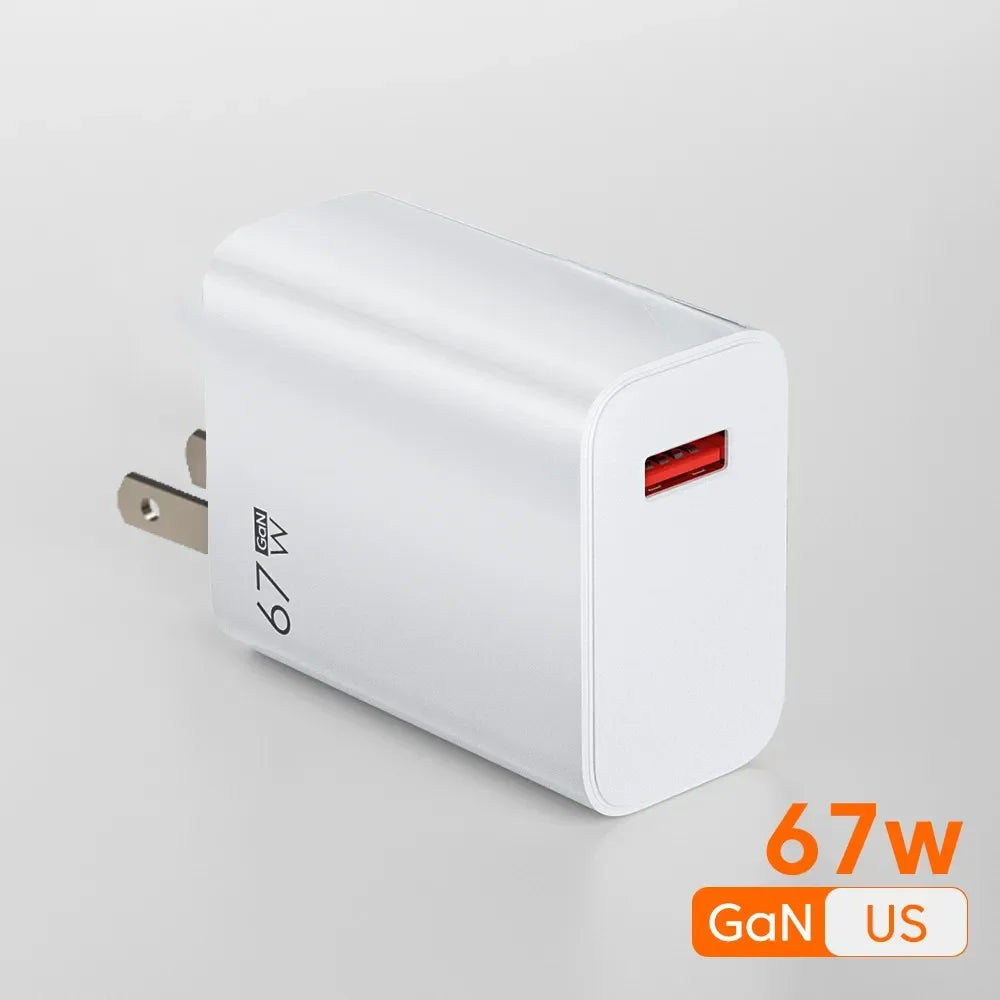 67W USB GaN Charger Fast Charging EU/US/UK Plug Charger Adapter 10A Type C Cable For iPhone Samsung Xiaomi Huawei Quick Charger - Shoppiline