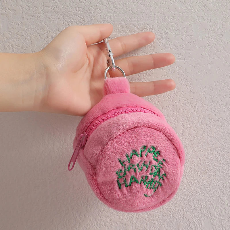 Rosa Mini-Münz-Täschchen Kopfhörerkabel-Aufbewahrungstasche Kawaii Flecken Süße Plüsch-Harries Tragbare Geldbörse Münzbeutel Kuchen-Tasche