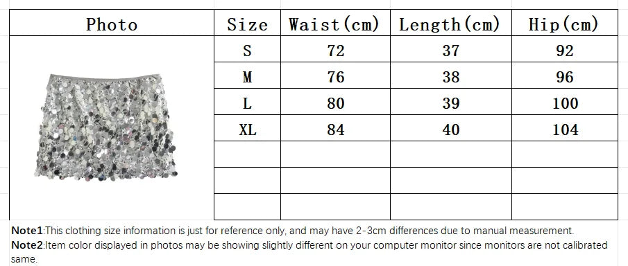 Silver Sequin Skirt Woman High Waist Mini Skirt Woman Fashion Shiny Glitter Elegant Short Skirts For Women Y2k Skirts