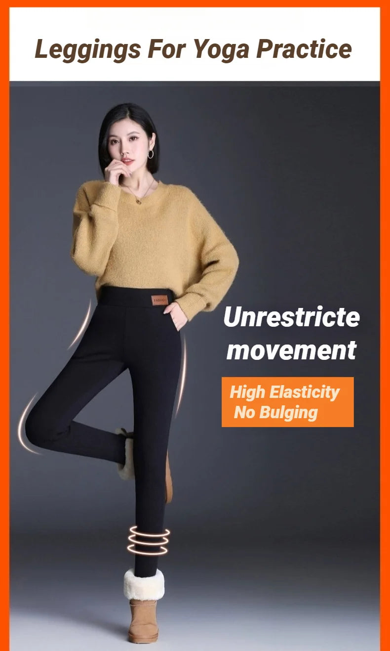 Women High Waist Thicken Fleece Thermal Leggings Winter Warm Slim Elastic Black Sexy Translucent Tight Pantyhose Pants