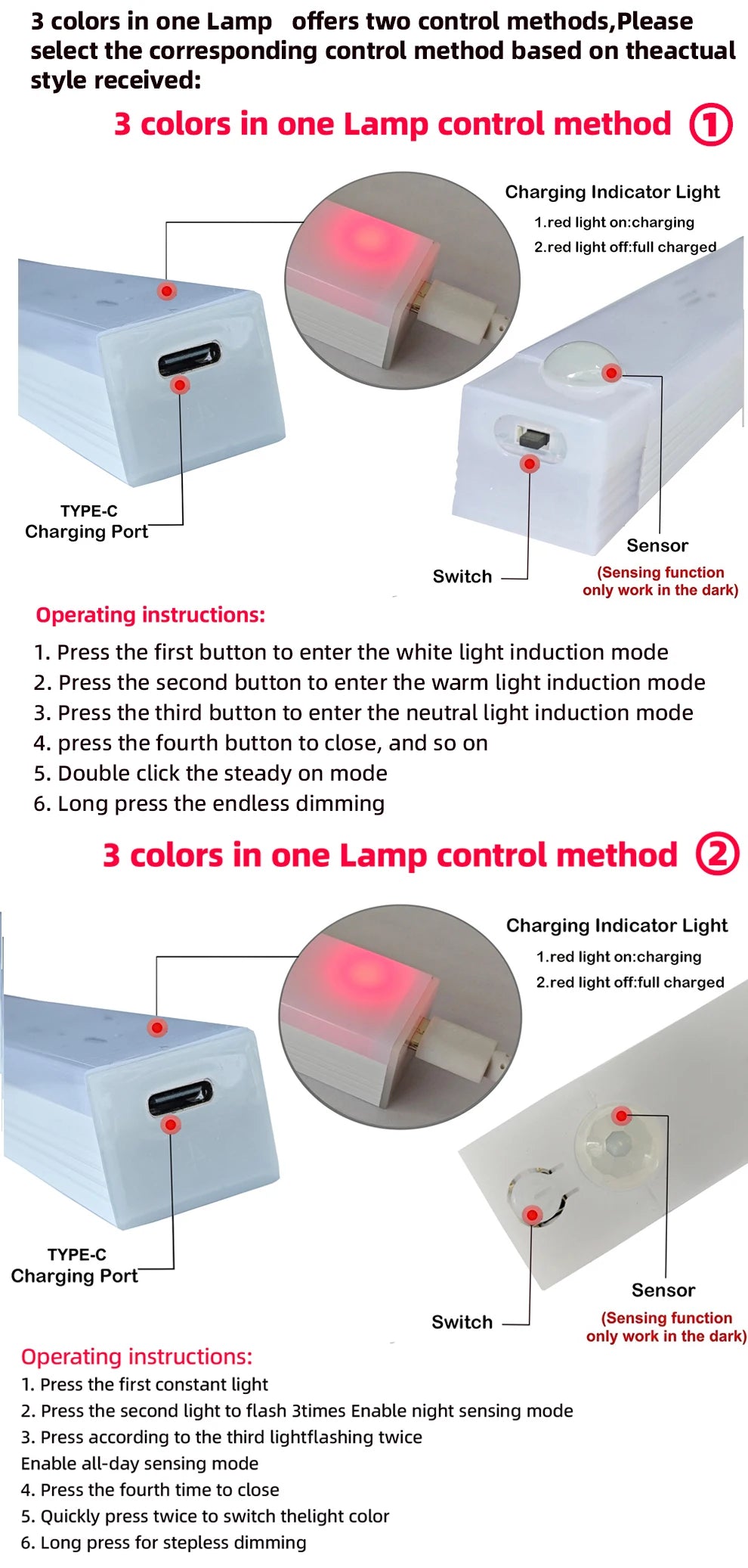 Motion Sensor Lamp Night Light Wireless LED USB Type C Rechargeable Lamp for Kitchen Cabinet Bedroom Wardrobe Staircase Lighting