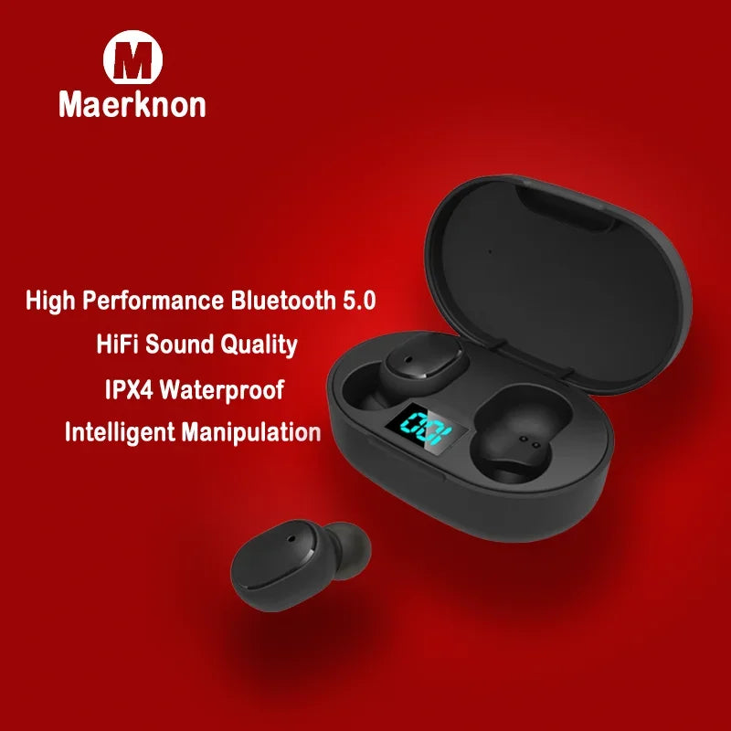 Digital Display Bluetooth Earphones with Mic TWS E6S Wireless Bluetooth Headset Noise Cancelling Headset for Xiaomi Huawei Oppo