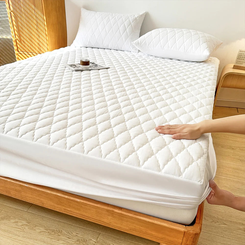 Waterproof Throw Mattress Cover Bed Fitted Sheet Mattress Protector Single/Double/140/160 Muti Size  Gray/White - Shoppiline