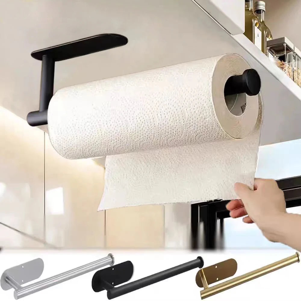 Kitchen Paper Towel Holder Adhesive Tissue Hanger Toilet Roll Paper Dispenser Cabinet Storage Napkin Rack Bathroom Accessories - Shoppiline
