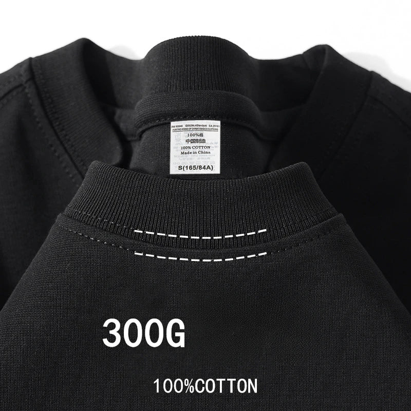 300g Cotton T Shirts Men Short Sleeved Heavyweight Summer Round Neck Loose Breathable Shirt for Men Women Basic Tee