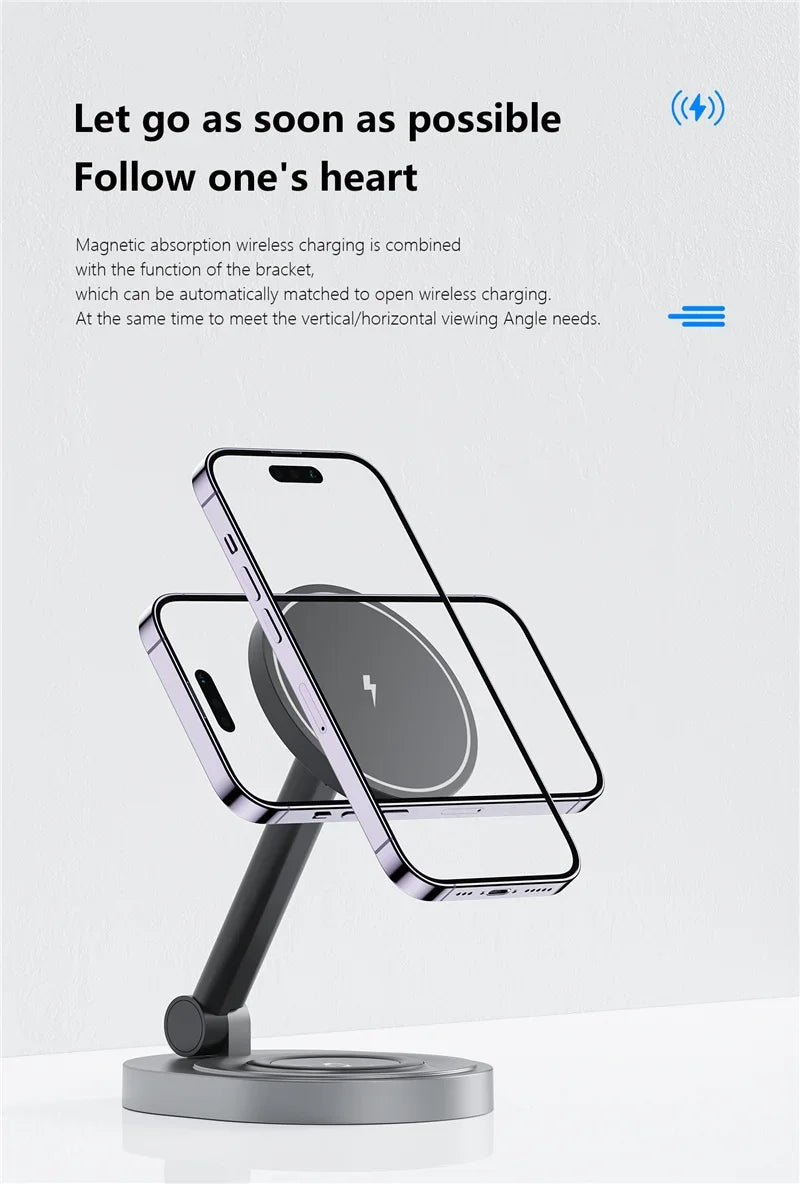 Magnetic 2 In 1 Wireless Charger Stand  Pad Fast Charging Station Dock For iPhone 15 14 13 12 Pro Max Apple Watch 8 7 6 Airpods - Shoppiline