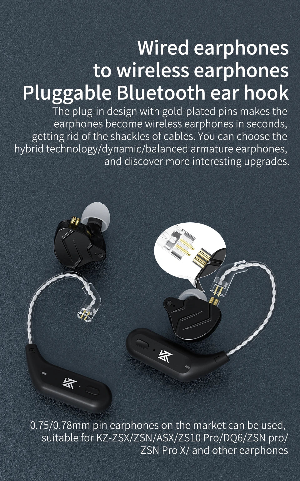 KZ AZ09  Bluetooth 5.2 HD Bluetooth Module Wireless Upgrade Cable HIFI Wireless Ear Hook Connector With Charging Case S2 Z1 S1