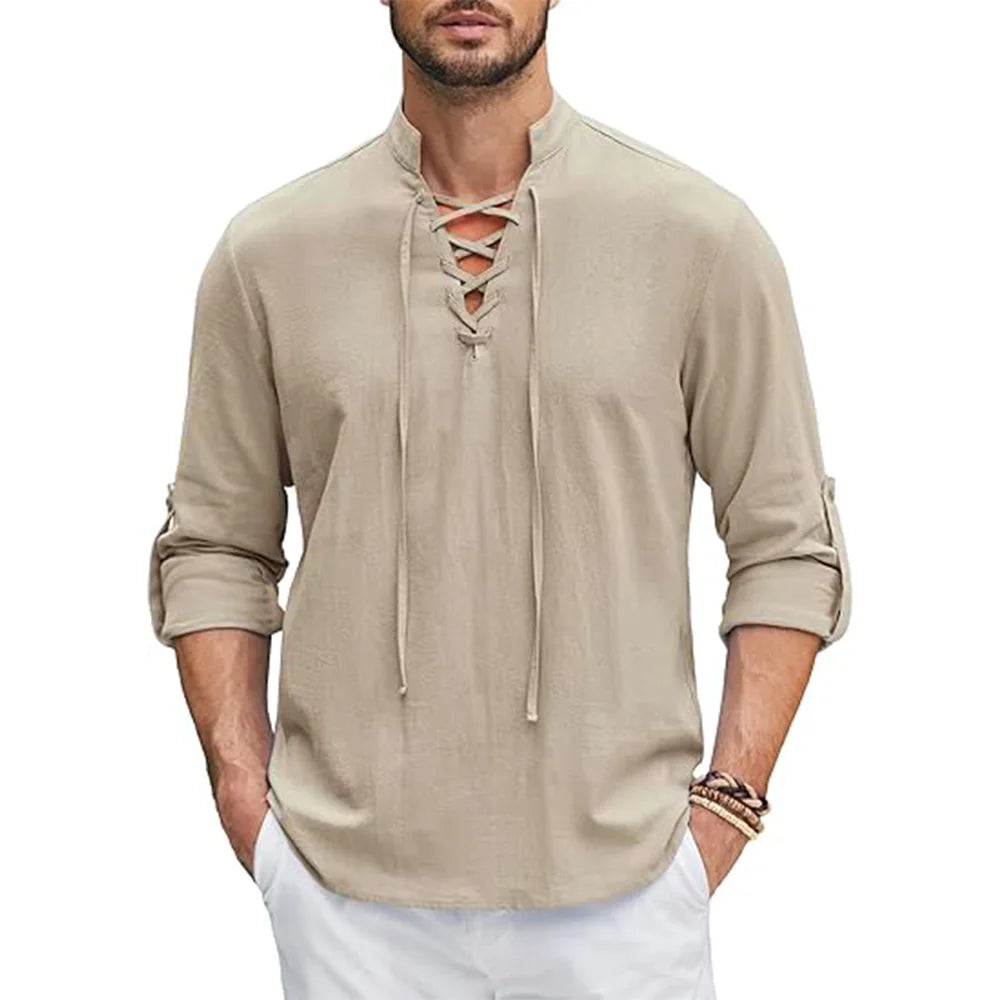 Chemise Renaissance Homme Pirate Médiéval Viking Haut Chemises en coton et lin Hommes à manches longues Costume d'Halloween