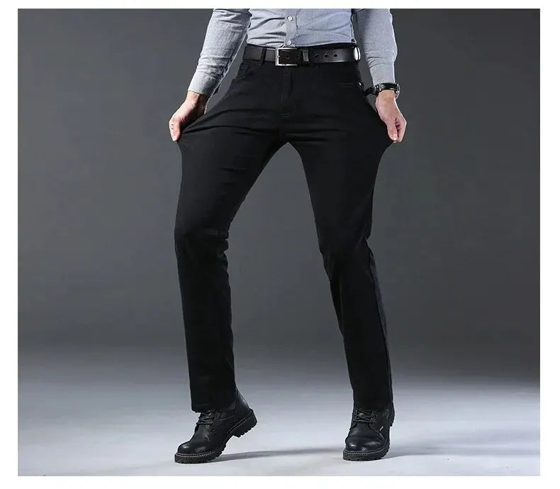 2026 New Business Men's Jeans Casual Straight Stretch Fashion Classic Blue Black Work Denim Pant Trousers Male  Clothing