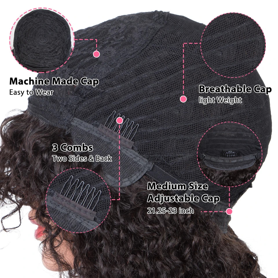 Perruques de cheveux humains Jerry Curly courtes coupe Pixie Bob avec frange pour femmes à porter, Péruvienne, mèches miel, perruques Water Wave