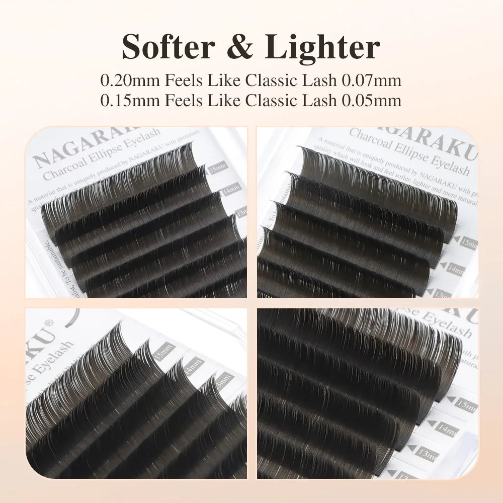 NAGARAKU Flat Split Tips Soft Natural Charcoal Ellipse Extension Supplies Brown Black Grey Light Black